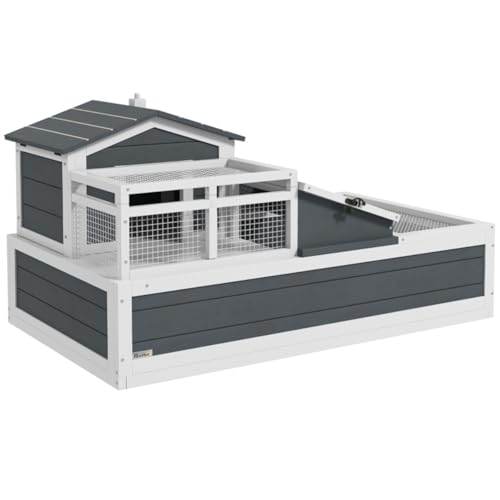 Reptile Enclosure with 2 Levels & Balcony, 44” Large Tortoise Habitat Indoor/Outdoor, 3-Zone Wooden Cage with Removable Tray for Turtle, Lizard, Bearded Dragon - Gray or Crystal White - color: P-9