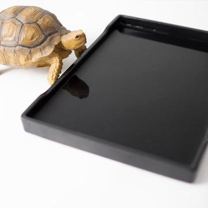 OMEM Reptile Bowl Large Food and Water Dish Enough Space Also Fit for Bath Simulated Wood Grain Surface (M, Black) - color: Black, size: M