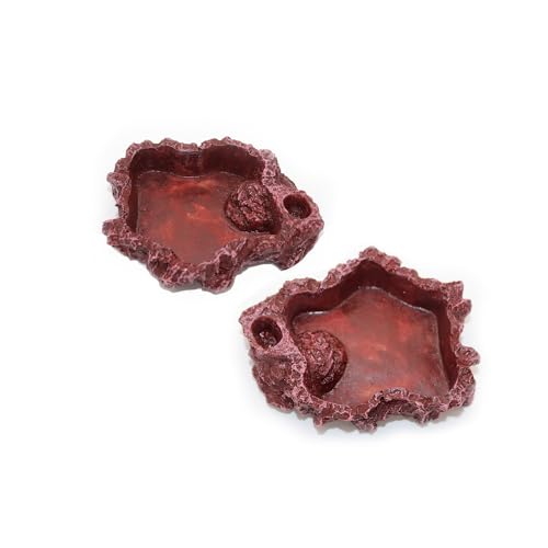 OMEM Reptile Natural Bowl Food and Water Dish Resin Made (2PCS- Red S)