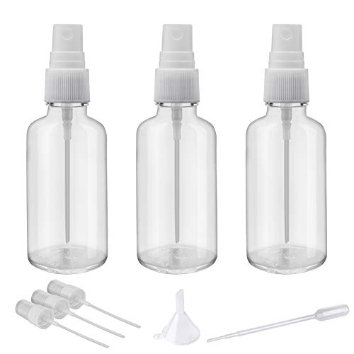 2oz Clear Glass Spray Bottles for Essential Oils, Set of 3 | Small, Plastic Sprayer - color: White Clear