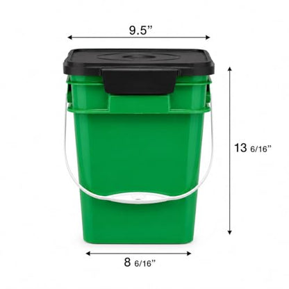 4 Gallon Square Food Grade Bucket Pail with Plastic Handles and Lid (Pack of 3) Made in USA containers (Green) - color: Green