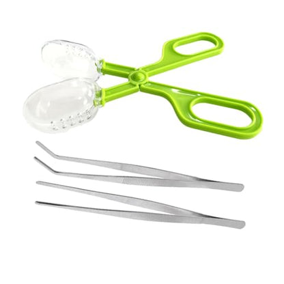 3in1 Feeding Tool Reptile Feeding Tongs Cricket Clamp Bug Scooper, Cleaning Supplies Scooper+ 2x Tweezers for Reptile, Hedgehog, Hamsters, Guinea Pig,Lizard, Spider Bearded Dragon (Green) - color: Green