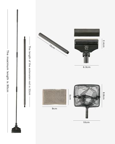 Aquarium Scraper Algae Cleaning Tool for Glass Aquariums | Including Algae Scraper, Sponge Pad, Fish Net, Cleaning Brush, Adjustable Length, Durable, Does Not Hurt The Fish Tank