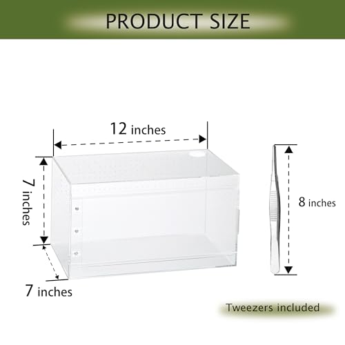 Acrylic Terrarium for Reptiles & Spiders – Small/Medium/Large Leak-Proof Enclosure (Horizontal/Vertical) | Ideal for Tarantulas, Jumping Spiders, Frogs & Geckos (Large, Horizontal) - size: Large