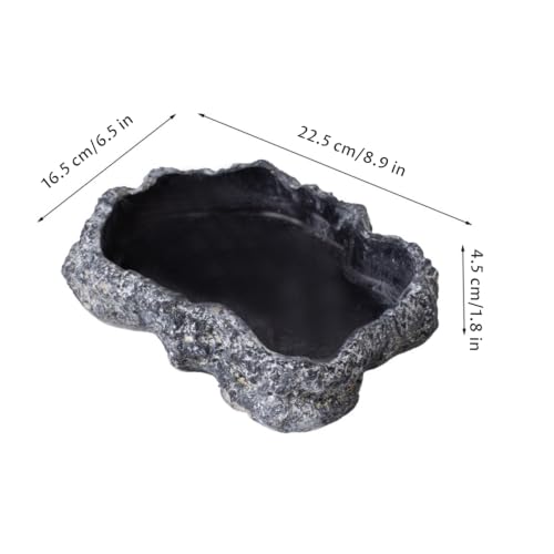 Reptile Water Dish with Natural Rock Texture, 600ml Tortoise Water Bowl for Amphibians & Reptiles, Black, 8.9x6.50x1.77 Inch, Snake Bowl - color: Black