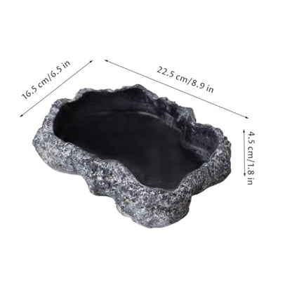 Reptile Water Dish with Natural Rock Texture, 600ml Tortoise Water Bowl for Amphibians & Reptiles, Black, 8.9x6.50x1.77 Inch, Snake Bowl - color: Black