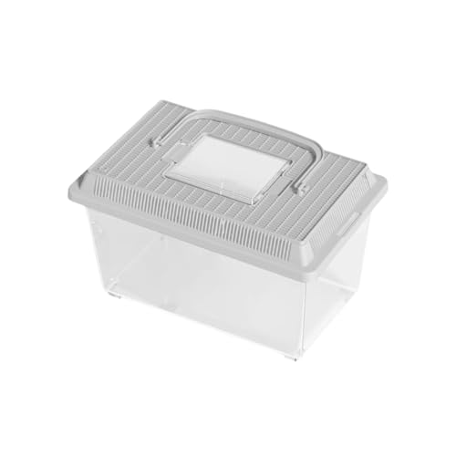 Transparent Reptile Feeding Box 360°, Standard Faunarium with Handle, Reptile Tank Transport & Portable Habitat Feeding Boxes, Transparent Plastic Pet Houses for Gecko, Frog, Lizard, Tarantula (Grey) - color: Grey