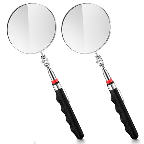 2 Pcs Telescoping Inspection Mirror Mechanics Mirror,85mm,Black | Round Extendable Handle for Technicians, HVAC Hard-to-reach Areas, Adjustable Angle Joint, Contractor Observation - color: Black, size: 85mm