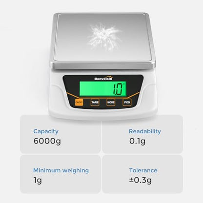 Digital Scale 0.1 Gram Accuracy Precision Lab Scale 6000g Scientific Digital Balance for Laboratory, Jewelry Weighing