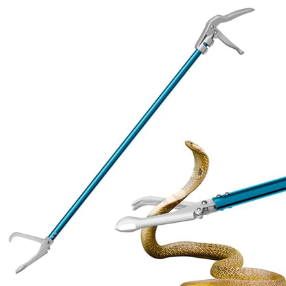 60" Snake Tongs, Professional Aluminum Alloy Standard Reptile Grabber Reacher | Snake Catcher Wide Jaw Handling Tool for Outdoor, Garden, and Emergency Use