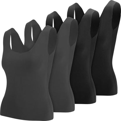 Toulite 4 Pcs Thermal Tank Tops Women Underwear Tops Sleeveless Undershirt for Women Cotton Camisole Warm Base Layer - color: Black, Iron Grey, size: Small