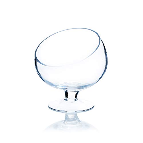 WGV Slant Cut Bowl Glass Vase with Stand, Width 8.25", Height 8.75", Clear Planter Terrarium, Candy Dish, Fruit Jar for Wedding Party Event, Home Office Decor, 1 Piece - size: Pedestal 8.5"H