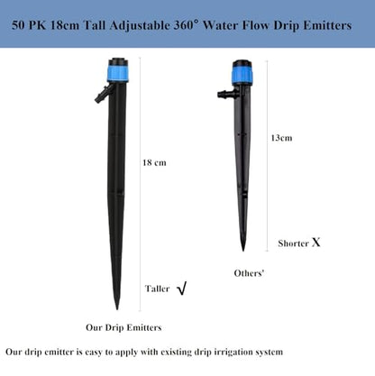 50 Pack 1/4 Inch Drip Irrigation Emitters for Garden Irrigation System | Adjustable Irrigation Dripper 360 Degree Uniform Water Flow Bubbler for Flowerbed,Vegetable Row,Greenhouse Irrigation - size: 50pcs Drip Emitters Vortex