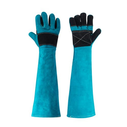 Animal Handling Gloves – Bite-Proof, Multi-purpose, Pet Leather Gloves with Padding - color: Blue, size: 23.6