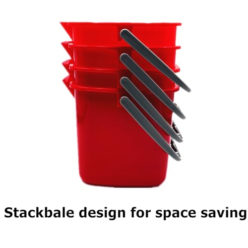 4 Pack Sanitizing Buckets, 3 Quart Square Sanitizing Bucket, Stackable Small Cleaning Pail with Handle, Detergent Buckets for Restaurant Commercial Home Kitchen Office School, Red