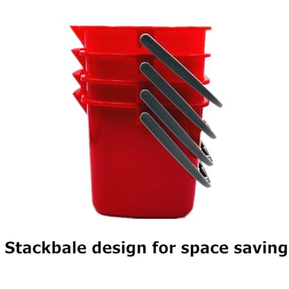 4 Pack Sanitizing Buckets, 3 Quart Square Sanitizing Bucket, Stackable Small Cleaning Pail with Handle, Detergent Buckets for Restaurant Commercial Home Kitchen Office School, Red