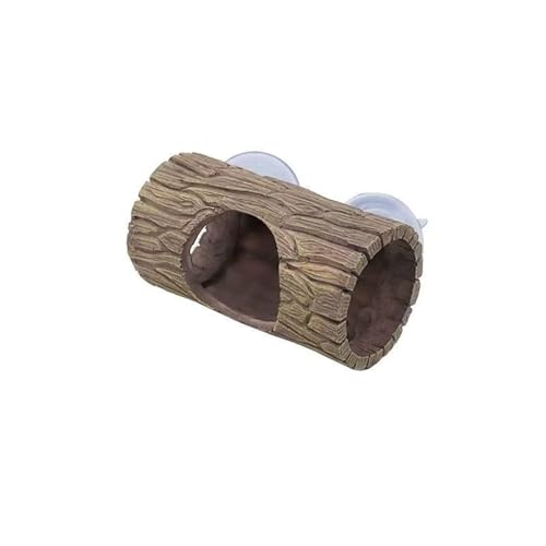 Reddish Brown Tree Hole Reptile Hideout, Resin Hollow Log Tunnel with Suction Cups, Terrarium Hiding & Climbing Decor for Bearded Dragon, Betta, Turtle, Guppy, Salamander(Yellowish Tree Hollow) - color: Yellowish tree hollow