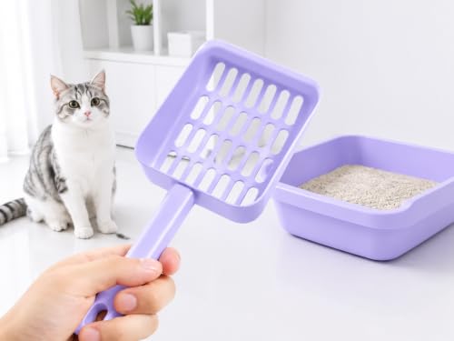 Cat Pooper Scooper, 2 in 1 Cat Litter Scoop with Holder Stand Cat Accessories Cat Supplies Kitty Litter Scoop Heavy Duty and Easy Clean Purple - color: L-purple