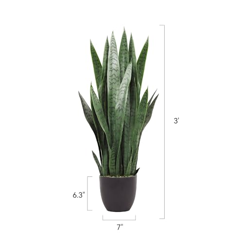 KOL 3FT Artificial Snake Plant, 35in Fake Sansevieria Indoor Outdoor | Full upright PE foliage; realistic faux Mother in Law Tongue look; modern greenery for living rooms, offices and entryways - size: 1 PC