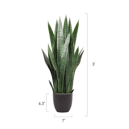 KOL 3FT Artificial Snake Plant, 35in Fake Sansevieria Indoor Outdoor | Full upright PE foliage; realistic faux Mother in Law Tongue look; modern greenery for living rooms, offices and entryways - size: 1 PC