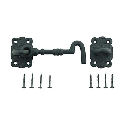 Renovators Supply Manufacturing Door Latch Lock 5.5 in. Black Wrought Iron Hook and Eye Latch for Door with Mounting Hardware - size: 5.5-inch