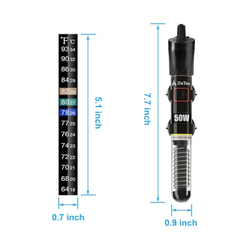 DaToo Mini Aquarium Heater 50W Small Fish Tank Heater 50 Watt with Free Thermometer Sticker(50W) - size: 50W