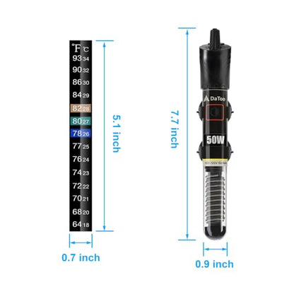 DaToo Mini Aquarium Heater 50W Small Fish Tank Heater 50 Watt with Free Thermometer Sticker(50W) - size: 50W