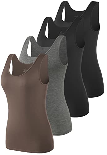 Vislivin Tank Tops for Woman Sleeveless Basic Undershirt Layering Tanks - color: Black/Black/Darkgray/Coffee, size: X-Large