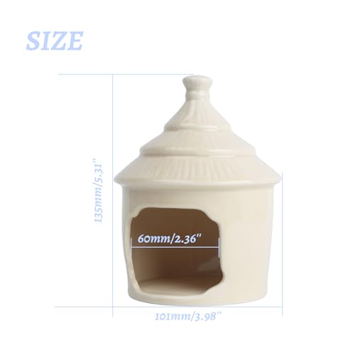 Grass Hut Shaped House Cave Aquarium Decor Betta Shrimp Hideout (Beige) | ceramic, fresh & saltwater, smooth glazed, no sharp edges, spacious holes for fish hiding, playing, resting - color: Beige