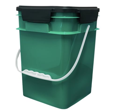 4 Gallon Square Food Grade Bucket Pail with Plastic Handles and Lid (Pack of 3) Made in USA containers (Dark Green - Black lids) - color: Dark Green - Black Lids