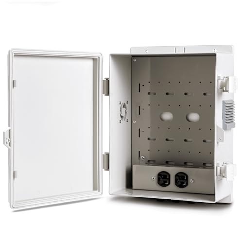 Namunanee Outdoor Electrical Junction Box, ABS Water Resistant Enclosure with Internal Mounting Panel & Hinged Cover (13" H* 9.2" L* 4.6" W & Outlet) - size: 13"H x 9.2"L x 4.6"W & Outlet