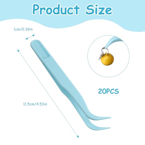 Plastic Tweezers 20 PCS,Plastic Tweezers for Crafts for Kids Crafts & Jewelry Making, DIY Beadwork, Sticker Application, Reptile Feeding, Baking Decor,Blue,4.5 Inch