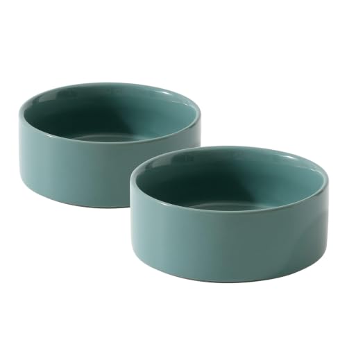 Havniva Cat Bowls Set of Two, 5.1” Ceramic Cat Food and Water Bowls | Cat Food Bowls Whisker Friendly, Non-Slip Base, Food-Grade Ceramic, Wide Opening, Dishwasher Safe, Cat Bowls for Indoor Cats - color: Dark Green, size: 2 Bowls - 5.1"