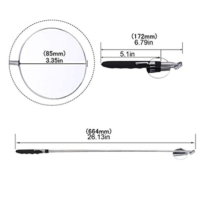 Round Telescopic Inspection Mirror, 85mm Area, Checking Tool for Vehicle, Observing Eyelashes, Mouth and Other Small Parts - Extended Large Mirror (2 PCS)