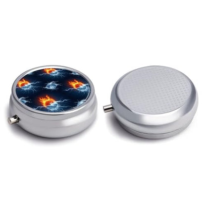 Compact Pill Box, Ice Water Fire Flame Basketball Round Waterproof Case, Travel Organizer for Supplements, Purse Pocket Container for Daily Office Use - color: Style (618)
