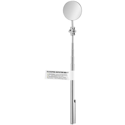 Performance Tool W9103 1-1/8 in. Round Telescoping Inspection Mirror | Automotive mechanics inspection tool. Extends from 6.5 to 18.5 inches. Double ball joint swivel. Pocket clip - size: 1.1"L x 5.1"W