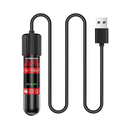 MiOYOOW Fish Tank Heater, 5/10/ 15W IP68 Waterproof Submersible Tank Heater 26℃/78℉ USB Aquarium Water Heater for 1-2 Gallons Tanks - color: 5W-1A