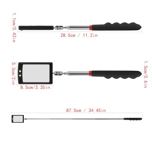 Lan-He Telescoping Inspection Mirror with 2 LED Lights extendable Machine Tool Inspection Mirrors 360 Swivel for Extra Viewing Dead Angle,Line of Obstacle Area Mechanic Automotive Gifts (3PCS)