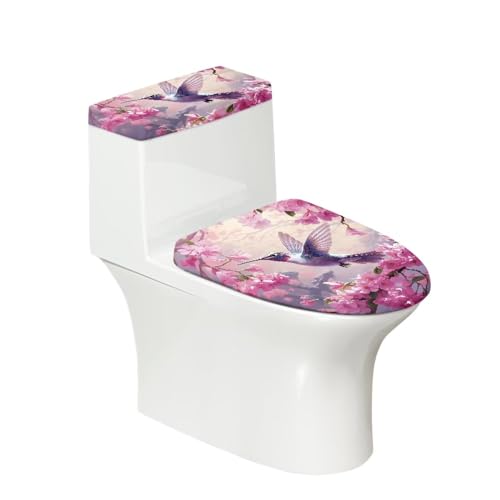 Pink Toilet Seat Covers Set - Christmas Theme - Stain Resistant & Durable - color: Hummingbird Flower, size: One Size