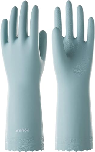 LANON wahoo Cleaning Gloves with Cotton Flocked Liner, Surf Spray, Small | Dishwashing, Latex Free, Skin-Friendly, Dishes Washing, Reusable, DEHP-Free, Non-Slip, Household Kitchen Gloves - size: Small