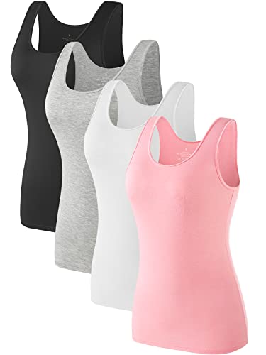 Air Curvey 4 Pack Tank Top for Women Basic Undershirt Tanks Sleeveless Casual Shirts Soft Seamless Layering Tops - color: 1-black Grey White Pink, size: Small