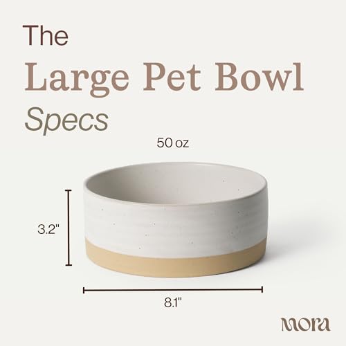 Mora Ceramic Pet Bowl Size Large - Food/Water Dish for Large Dogs, Cats, Great Dane, Mastiff, ect. 50oz or 8 Cups - Basic Bowls for Your Large Dog or Cat, Mix and Match for a Set - Oat - color: Oat, size: Large