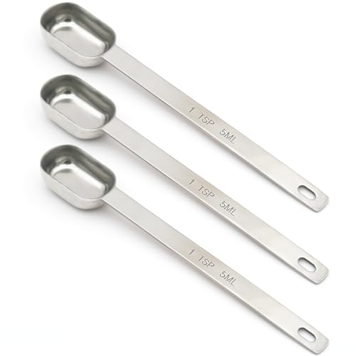 3PCS 1TSP(5ML) Measuring Spoon, Stainless Steel Long Handle Teaspoons | High Precision, Food-Grade Stainless Steel, ‌Rust-Free, Dishwasher-Safe, Easy-Read Markings, Multi-Purpose, Sturdy & Durable - size: 1tsp|1/3tbsp|5ml|1/6oz