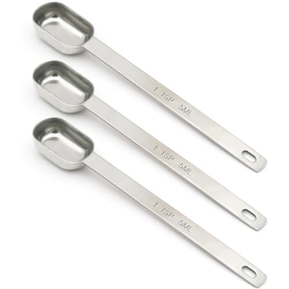 3PCS 1TSP(5ML) Measuring Spoon, Stainless Steel Long Handle Teaspoons | High Precision, Food-Grade Stainless Steel, ‌Rust-Free, Dishwasher-Safe, Easy-Read Markings, Multi-Purpose, Sturdy & Durable - size: 1tsp|1/3tbsp|5ml|1/6oz