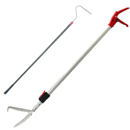 55‘’-87‘’Telescopic Snake Tong Reptile Grabber,Aircraft-Grade Aluminum Alloy Rattle Snake Catcher Wide Jaw Handling Tool with Lock，Also Get a 48‘’ Carbon Rod Snake Hook