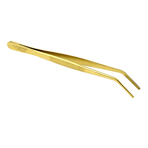 O'Creme Stainless Steel Precision Kitchen Culinary 8 Inch Tweezer Tongs (8" Curved, Gold) - color: Gold, size: 8" Curved