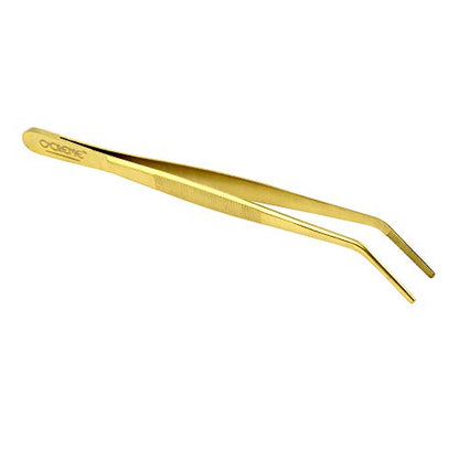 O'Creme Stainless Steel Precision Kitchen Culinary 8 Inch Tweezer Tongs (8" Curved, Gold) - color: Gold, size: 8" Curved