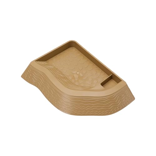 Split Design Turtle Bathing Bowl Pet Water Dish & Soaking Pool with Textured Base for Tortoise and Lizards Reptiles Bath Feeder - color: brownish yellow