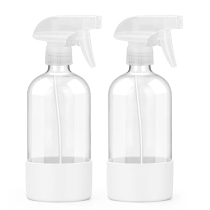 Worldgsb 2 Pack Glass Spray Bottles with Silicone Sleeve, 16 oz Empty Refillable Containers with Adjustable Spray Nozzles, Spray Bottles for Hair, Cleaning Solutions and Plants White - color: White