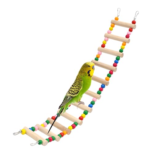 11-Step Bird Ladder Bridge, 21.26 x 3.15 inches Raw Wood and Edible Dye | Pet Hamster Climbing Ladder Swing Toys, Suitable for Small to Medium Birds, Bird Cage Accessories - size: 11 Ladders